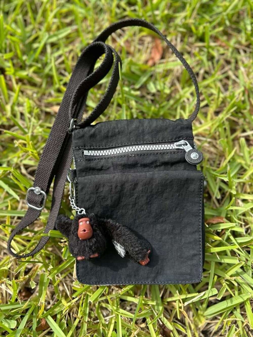 Kipling Black Small Crossbody Shoulder Bag with Monkey Keychain Lightweight Bag
